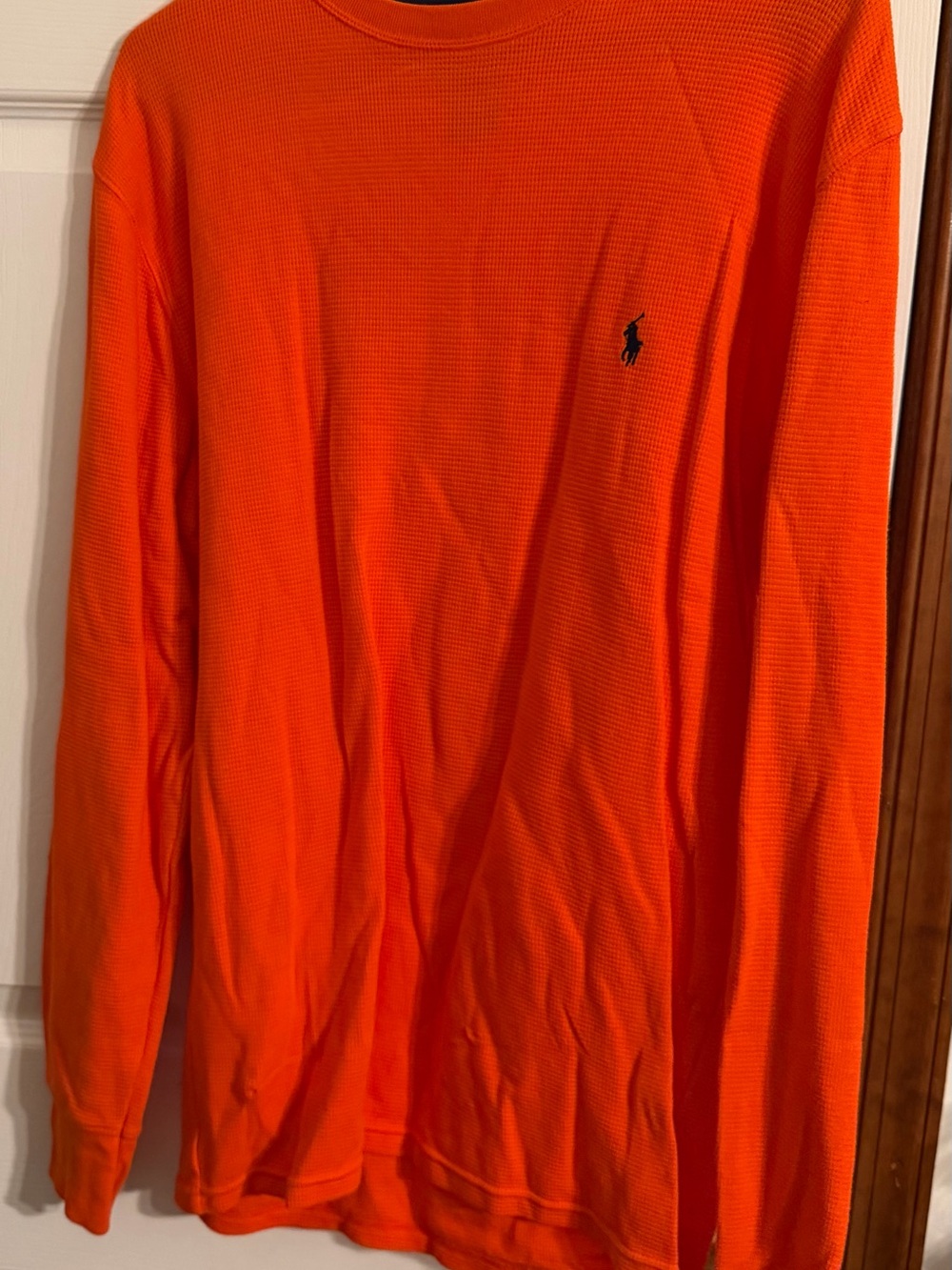 Ralph Lauren Orange Long Sleeve Thermal Waffle Tee
